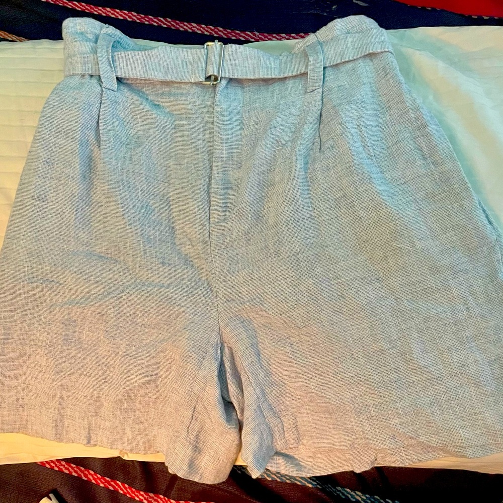 High waisted Calvin Klein #0 size, light blue and white color, same fabric belt